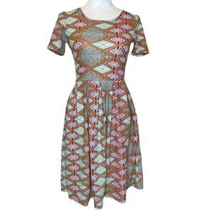 LulaRoe Box Pleat Aztec Southwestern Tribal Amelia Pocket Dress Size Large